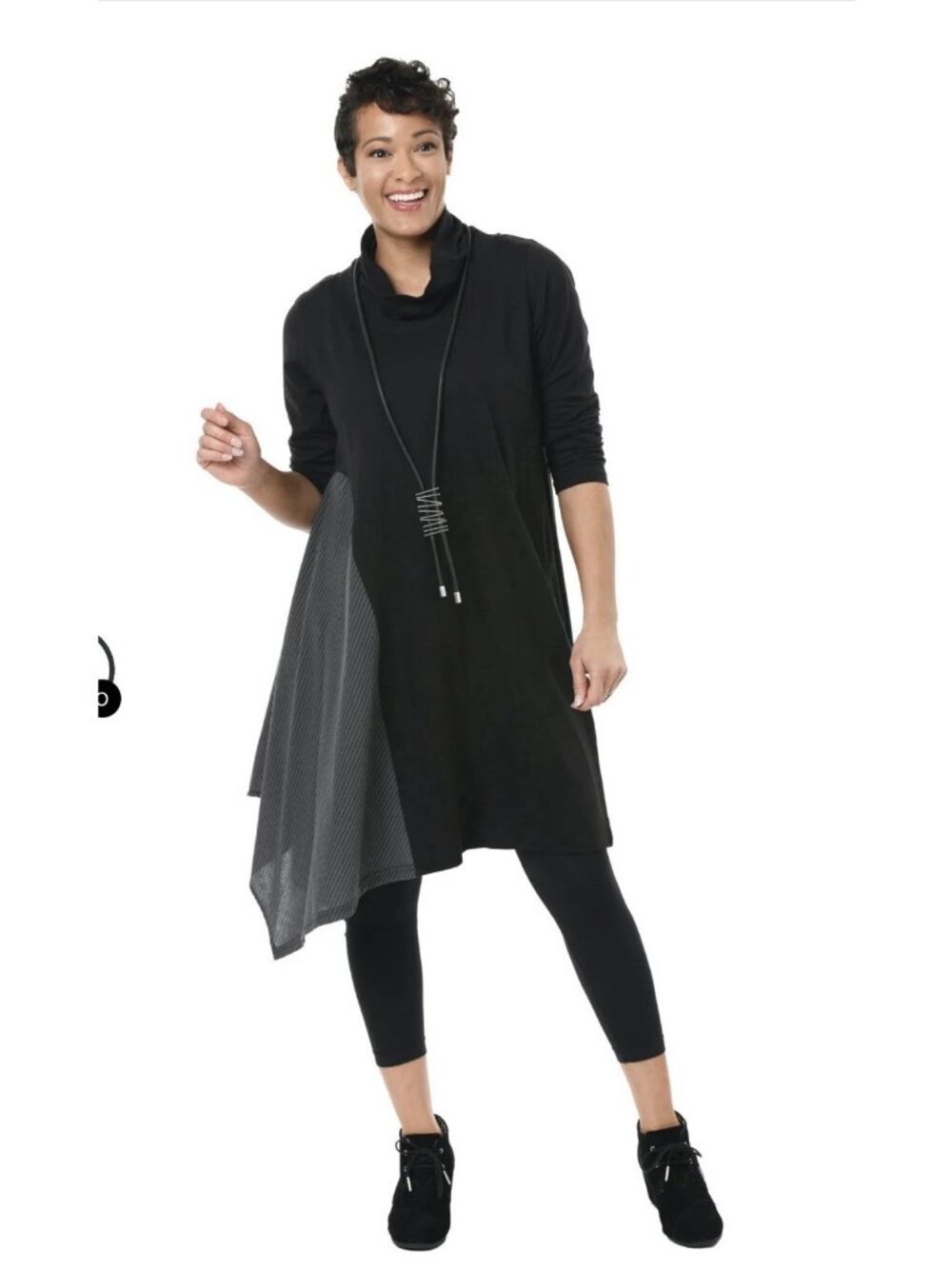 Snapdragon & Twig M Lagenlook Midi Swing Dress Emaline Cowl Neck Stretch Knit